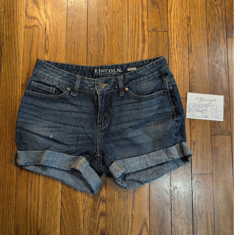 Lincoln Outfitters Womens Dk Wash Cuffed Denim Shortie Hot Pants Sz 4 Distressed